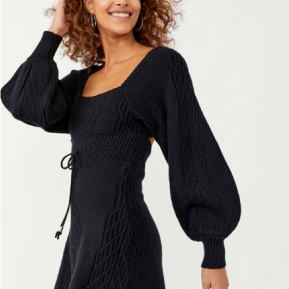 Free People NWT Emmaline Sweater Mini Dress Black